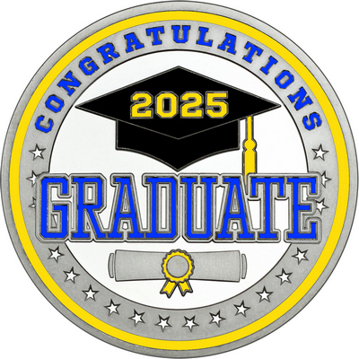Royal Blue "Congratulations Graduate" with Yellow 2025, Rim, Tassel & Ribbon